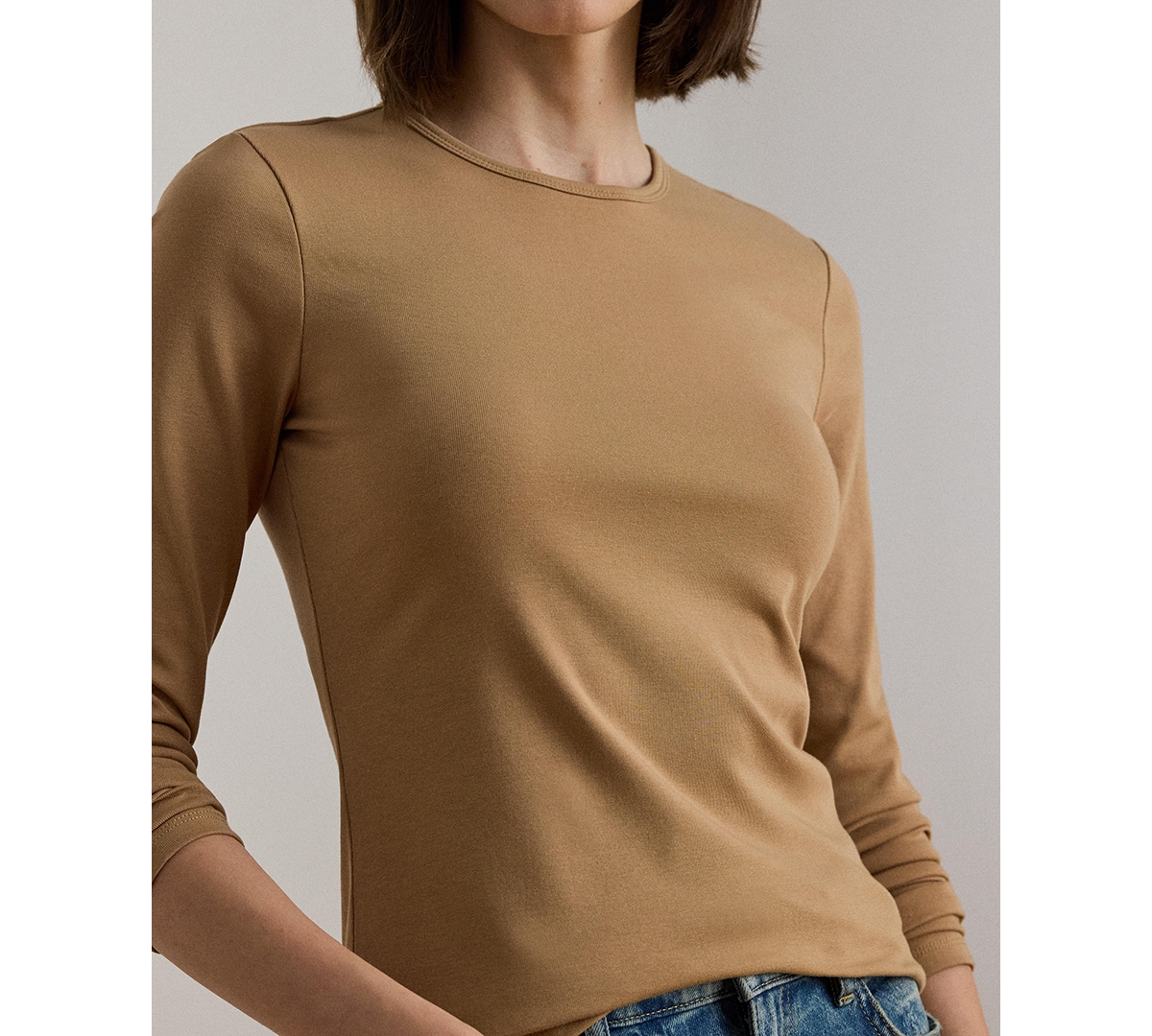 Ralph Lauren Cotton-blend Long-sleeve Top In Brown
