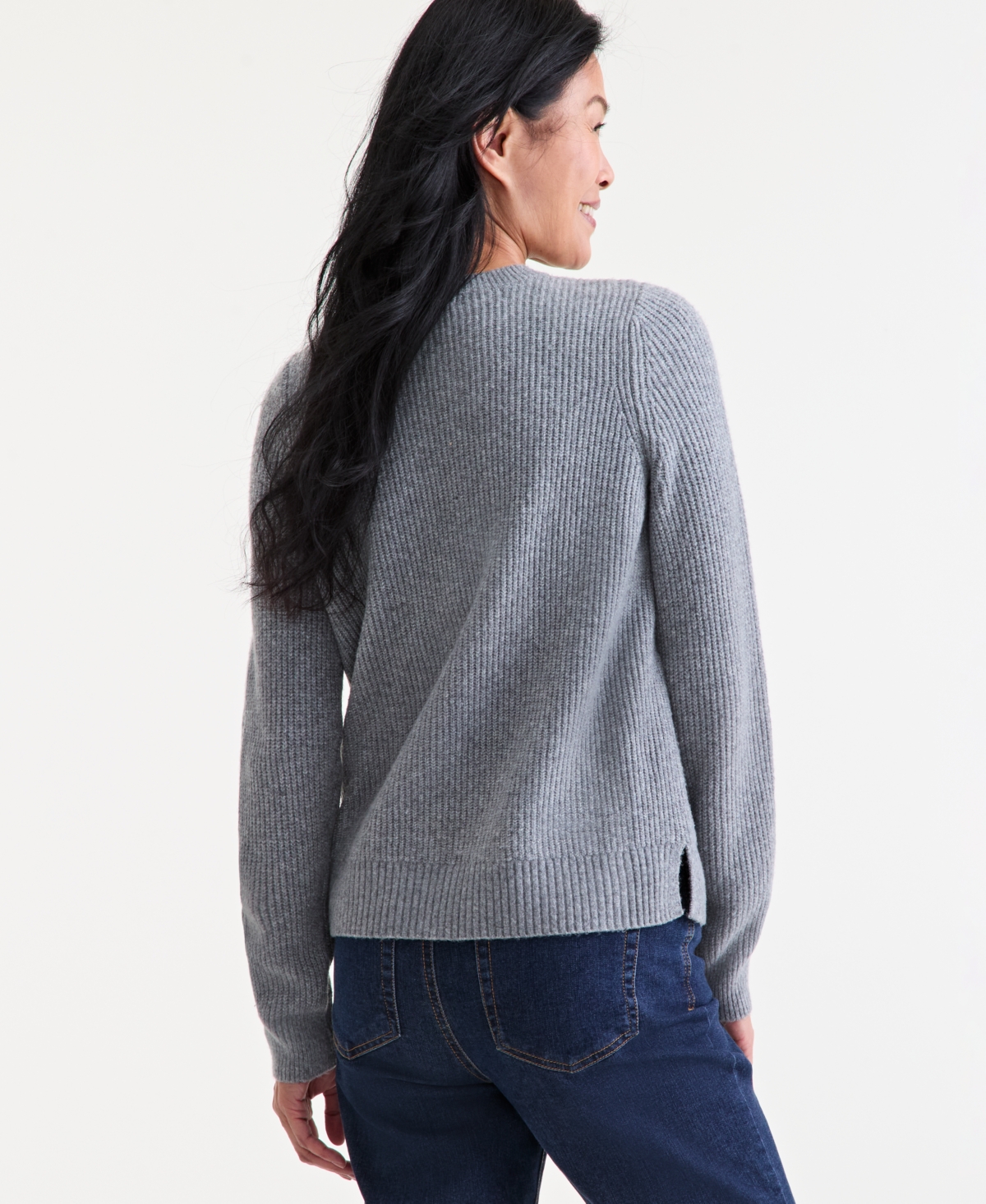 Style & Co Women's Lace-up Long-sleeve Sweater, Macy's Exclusive In Gray
