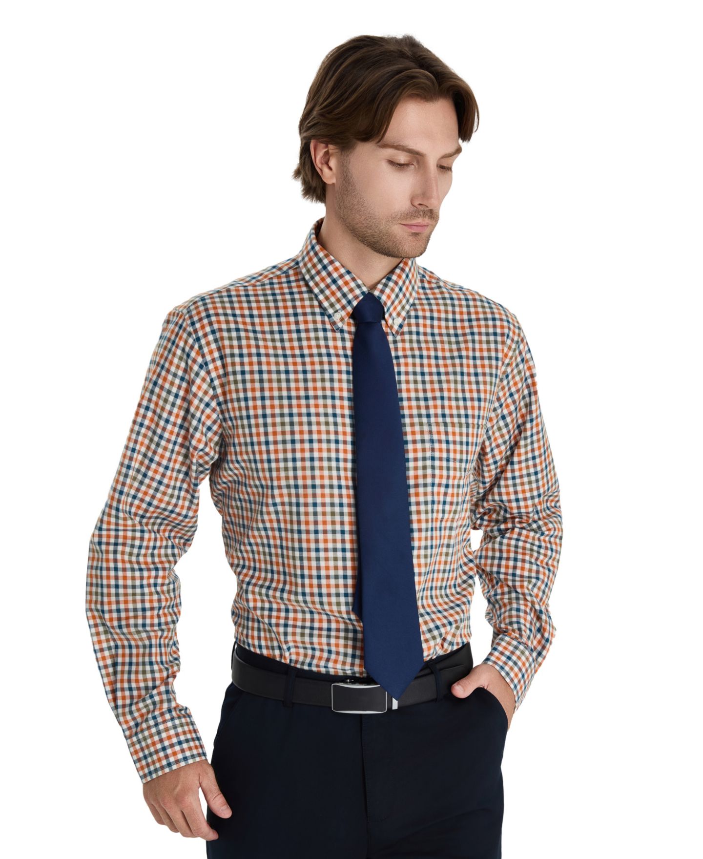 Мужская рубашка Club Room Fashion Plaid Pattern Poplin, цвет: Кирпичный — фото 5