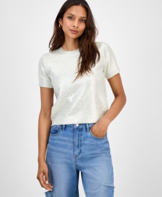 Bar III - Women's Foiled Short-Sleeve Sweater