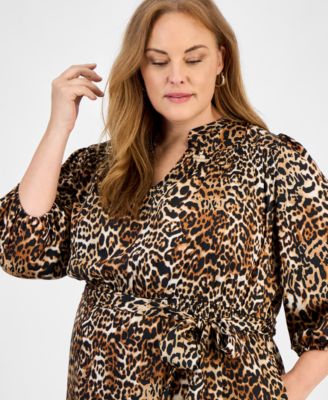 Plus Size Printed Elbow-Sleeve Dress