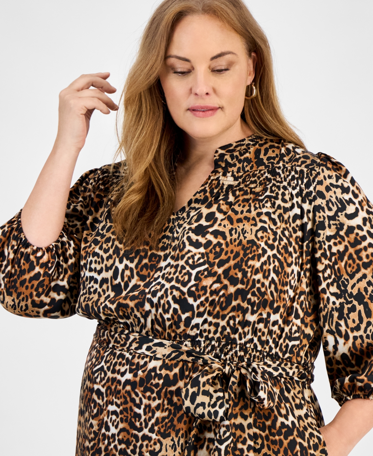 Jones New York Plus Size Printed Elbow-sleeve Dress In Brown