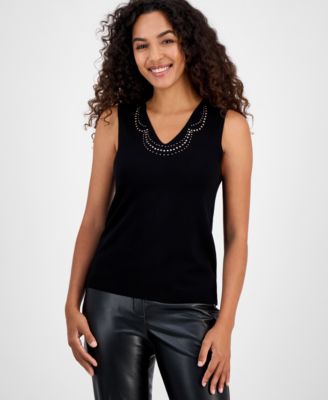 Women's Studded V-Neck Sleeveless Top