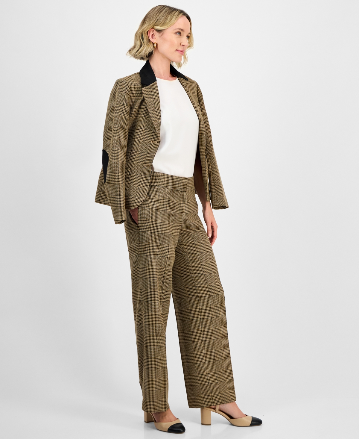 Kasper Plaid Check Mid-rise Straight-leg Pants, Regular & Petites In Brown