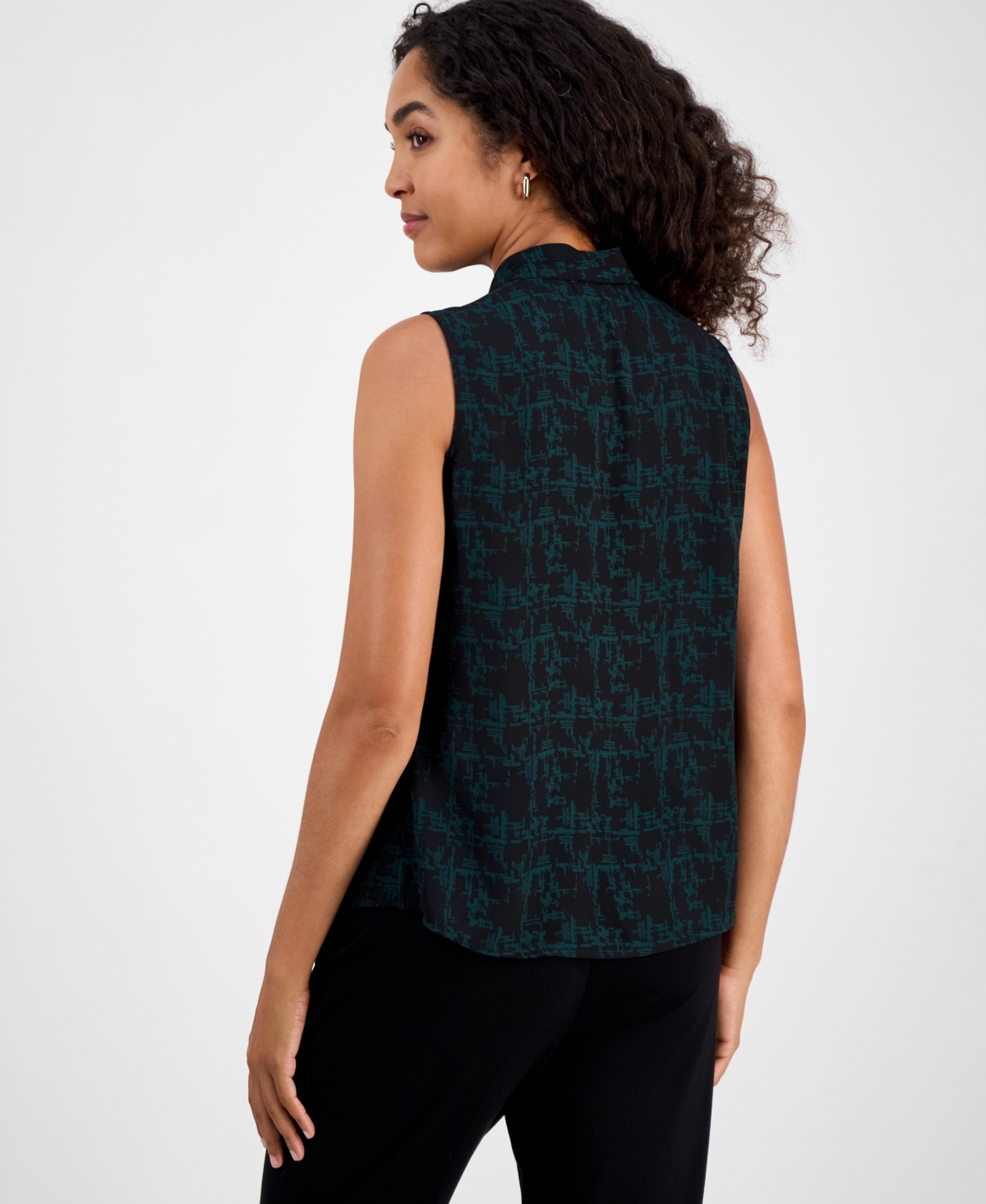 Kasper Abstract-print Sleeveless V-neck Top, Regular & Petites In Green