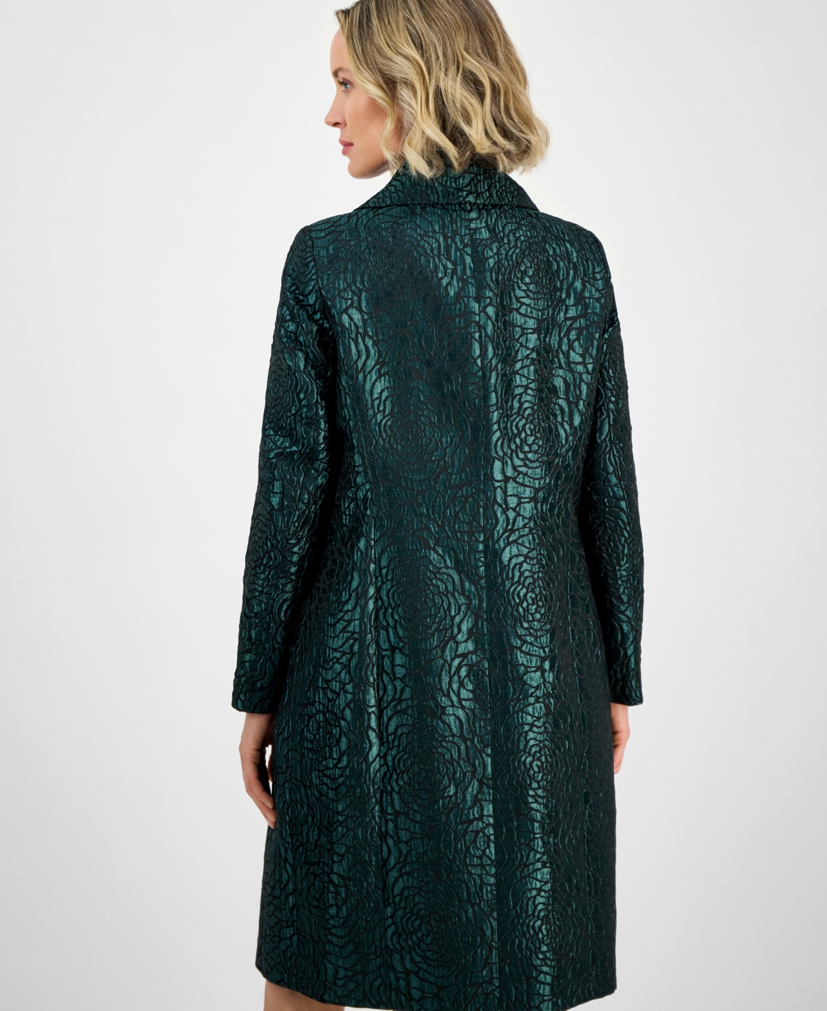 Kasper Women's Damask Peter-pan-collar Coat, Regular & Petite In Green