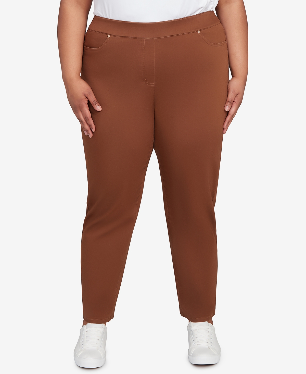 Plus Size Mount Laurel Allure Front Pocket Pull On Short Length Pants - Whiskey