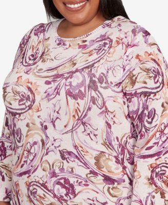 Plus Size Urban Legend Shimmer Paisley Crew Neck Sweater