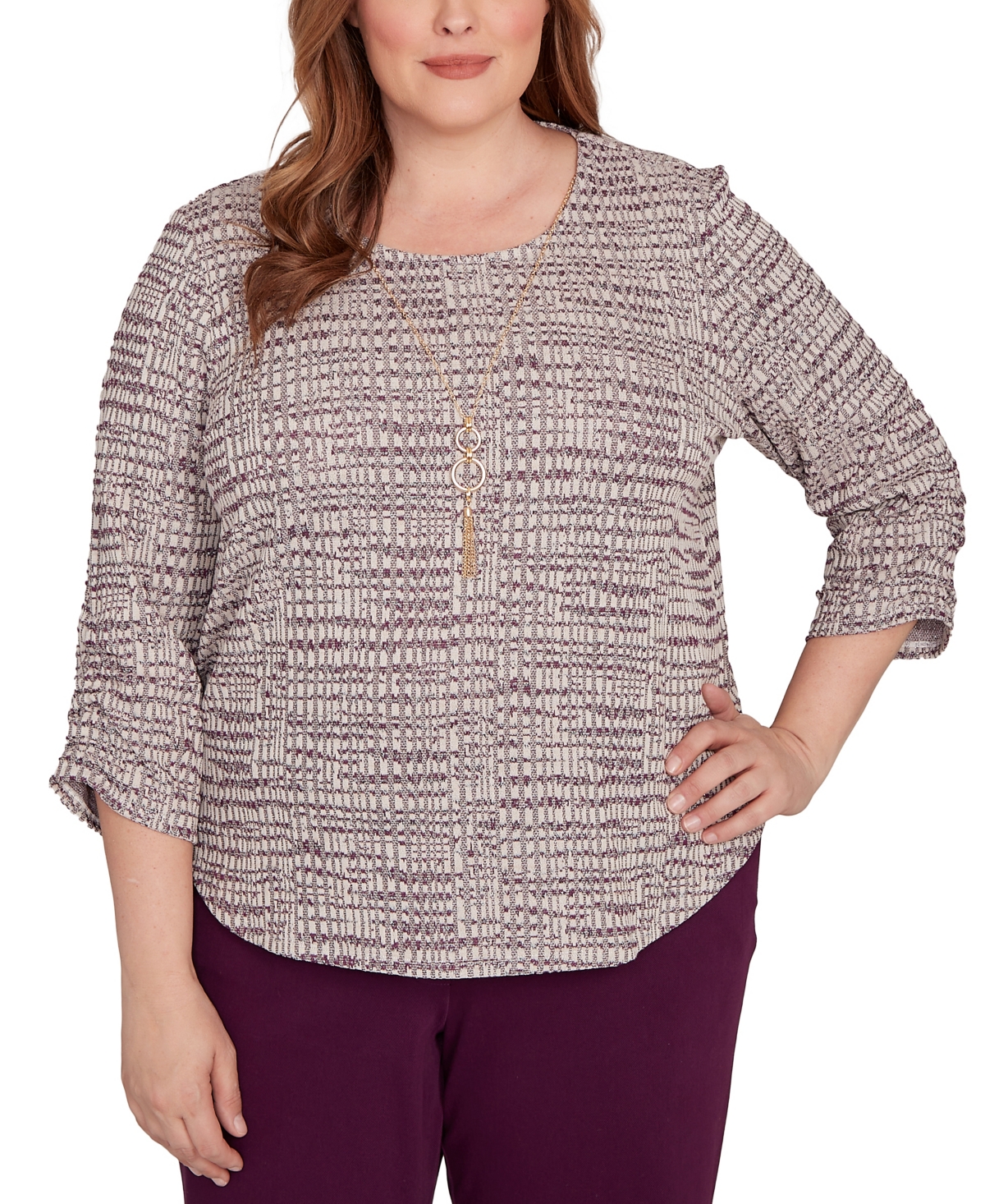 Alfred Dunner Plus Size Urban Legend Textured Shimmer Space Dye Top With Necklace In Multi