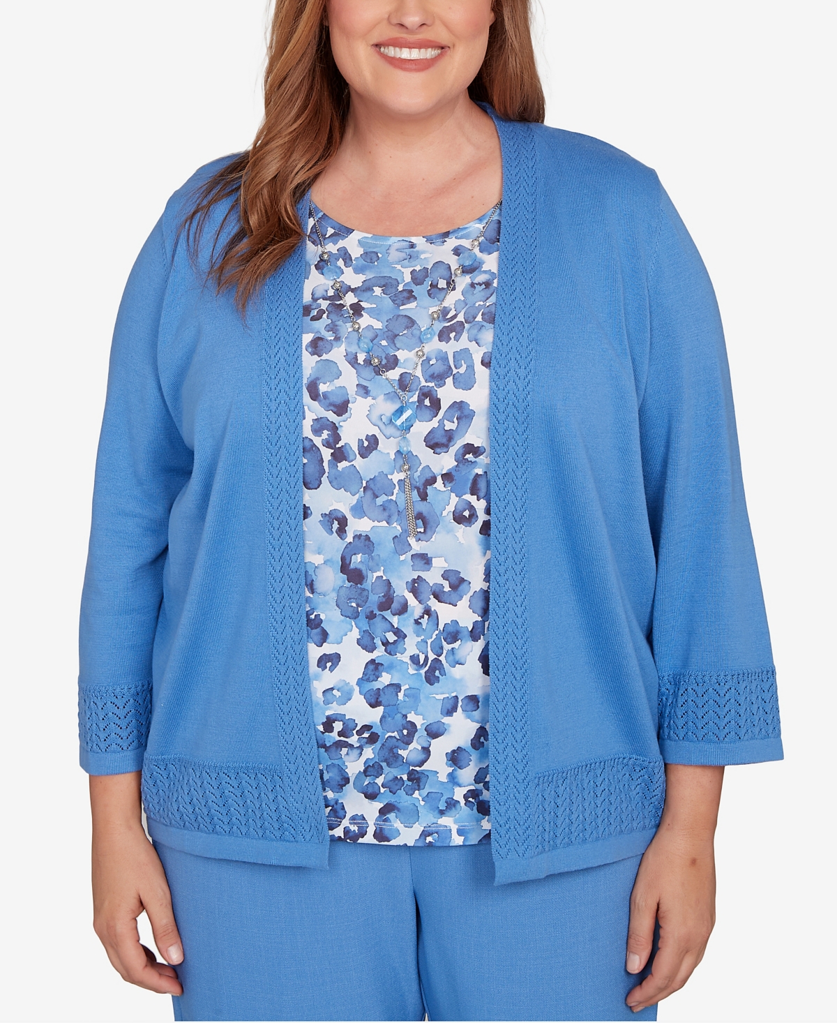 Plus Size As Usual Animal Two In One Pull On Periwinkle Sweater - Perriwinkle