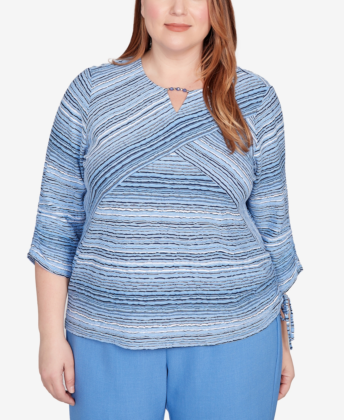 Plus Size As Usual Spliced Textured Stripe Knit Top - Perriwinkle