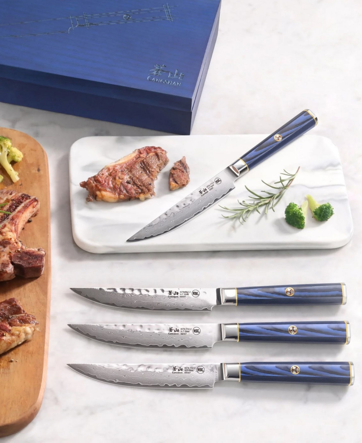 Cangshan Kita Series 4-pc. Fine Edge Steak Knife Set In Blue