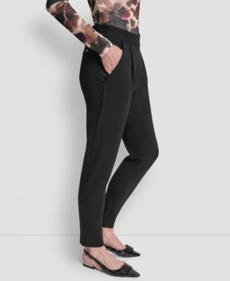 Women's Double Pleated Ponte Mid Rise Ankle Pants