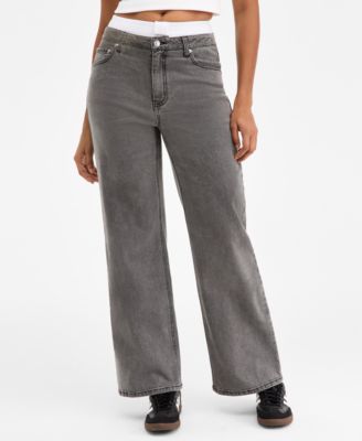 Women's Contrast-Waist Wide-Leg Jeans, Macy's Exclusive