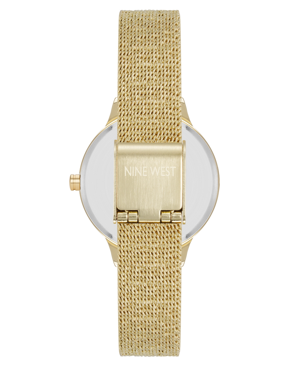 Nine West Women's Quartz Capital Black And Gold-tone Stainless Steel Mesh Watch, 34mm In Gold