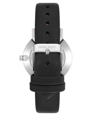 Women's Quartz Signature Black Leather and Silver-Tone Watch, 34mm