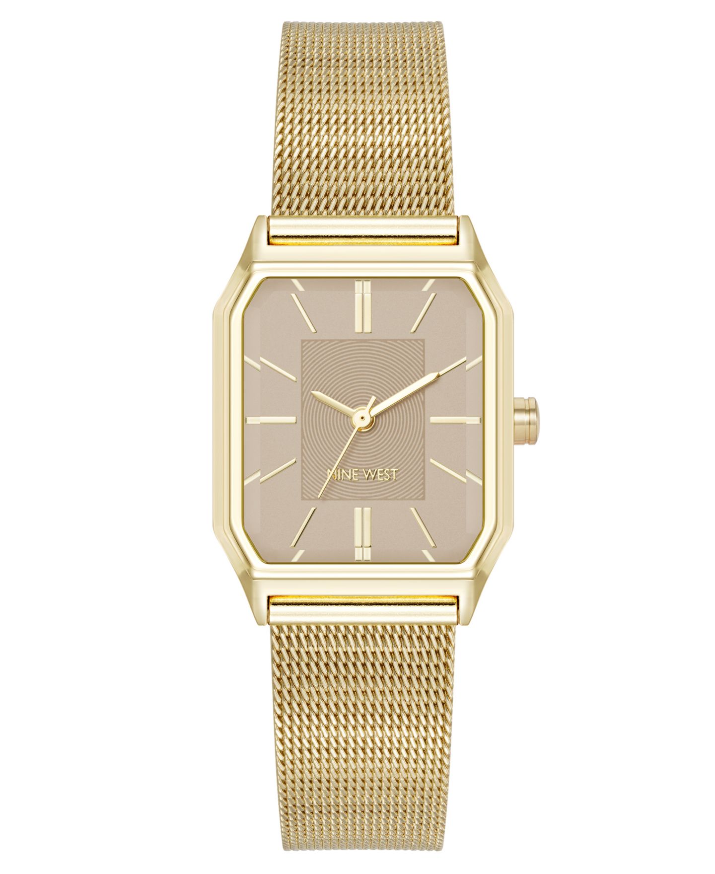 Женские часы Nine West Quartz Faceted Tan and Gold-Tone Stainless Steel Mesh Watch, 26mm — фото 1