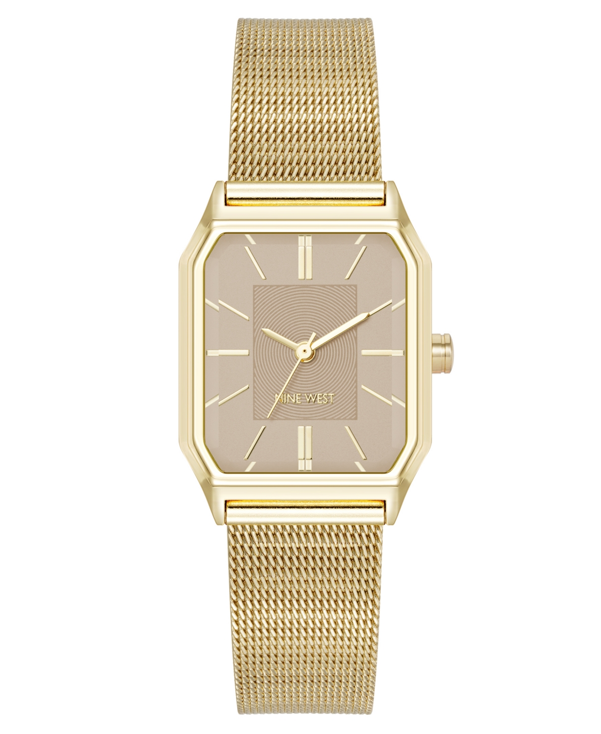 Nine West Women's Quartz Faceted Tan And Gold-tone Stainless Steel Mesh Watch, 26mm