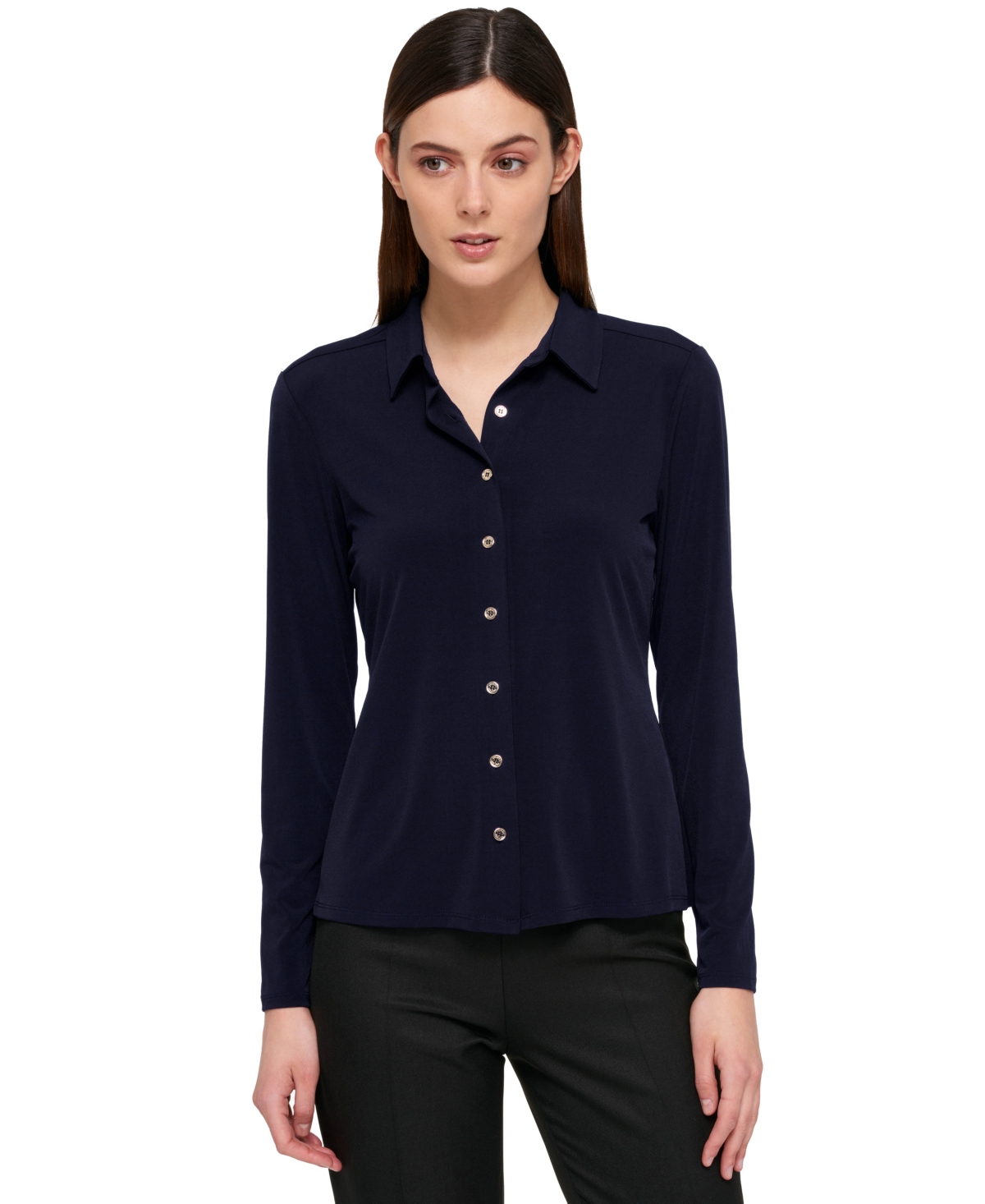 Tommy Hilfiger Women's Point-collar Top In Blue