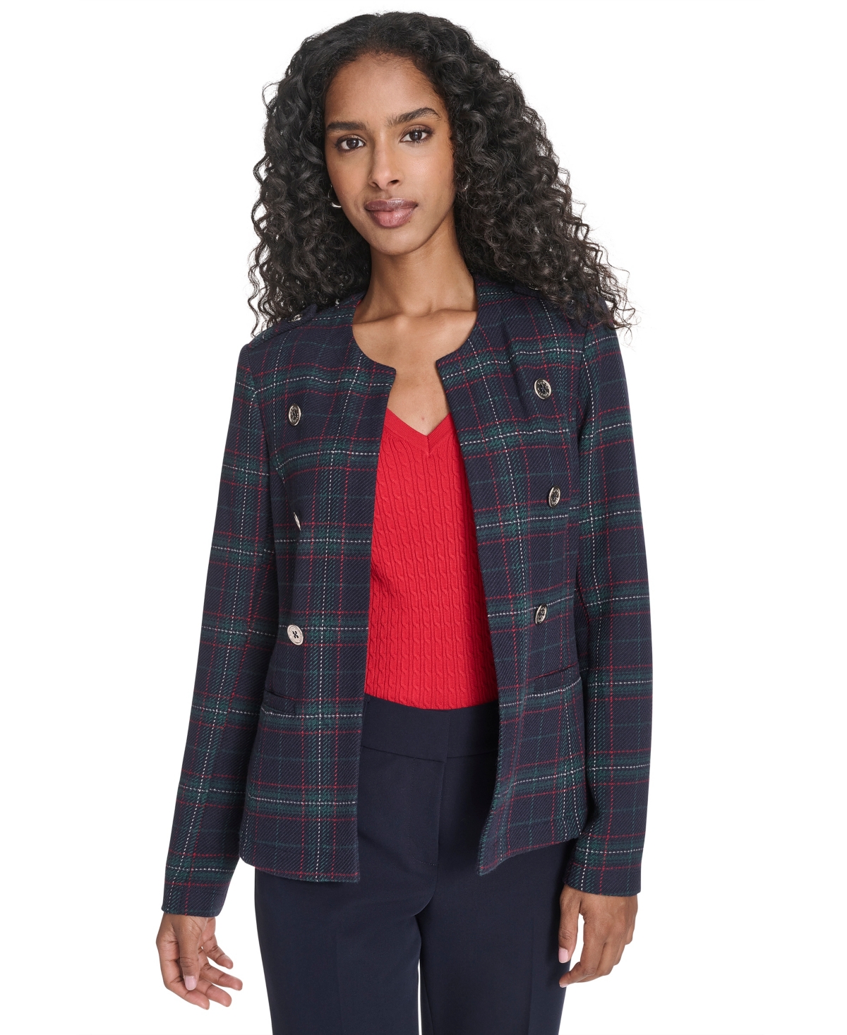Tommy Hilfiger Women's Windowpane Open Front Band Jacket In Multi