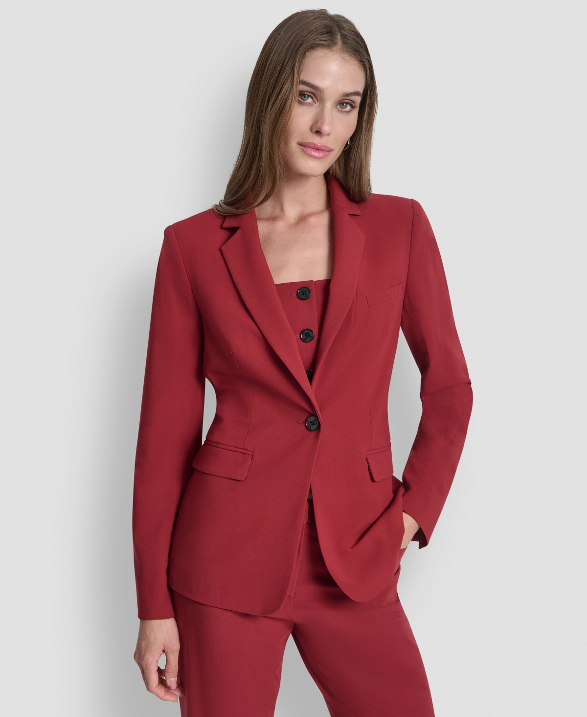 Dkny Women's Padded Shoulder One-button Jacket In Red