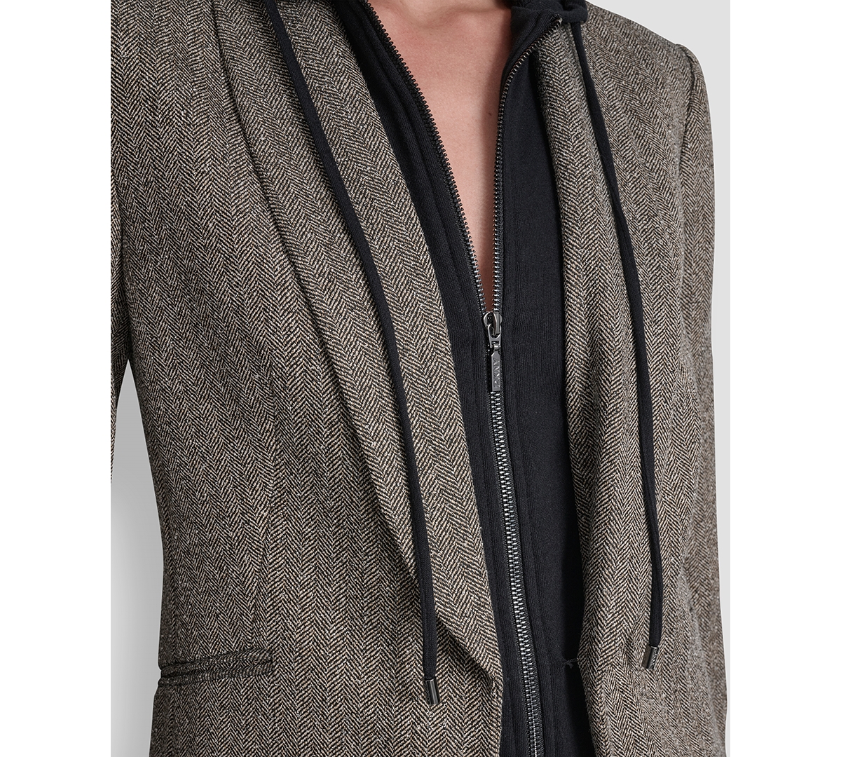 Dkny Women's Herringbone Pattern Blazer with Fleece Hoodie