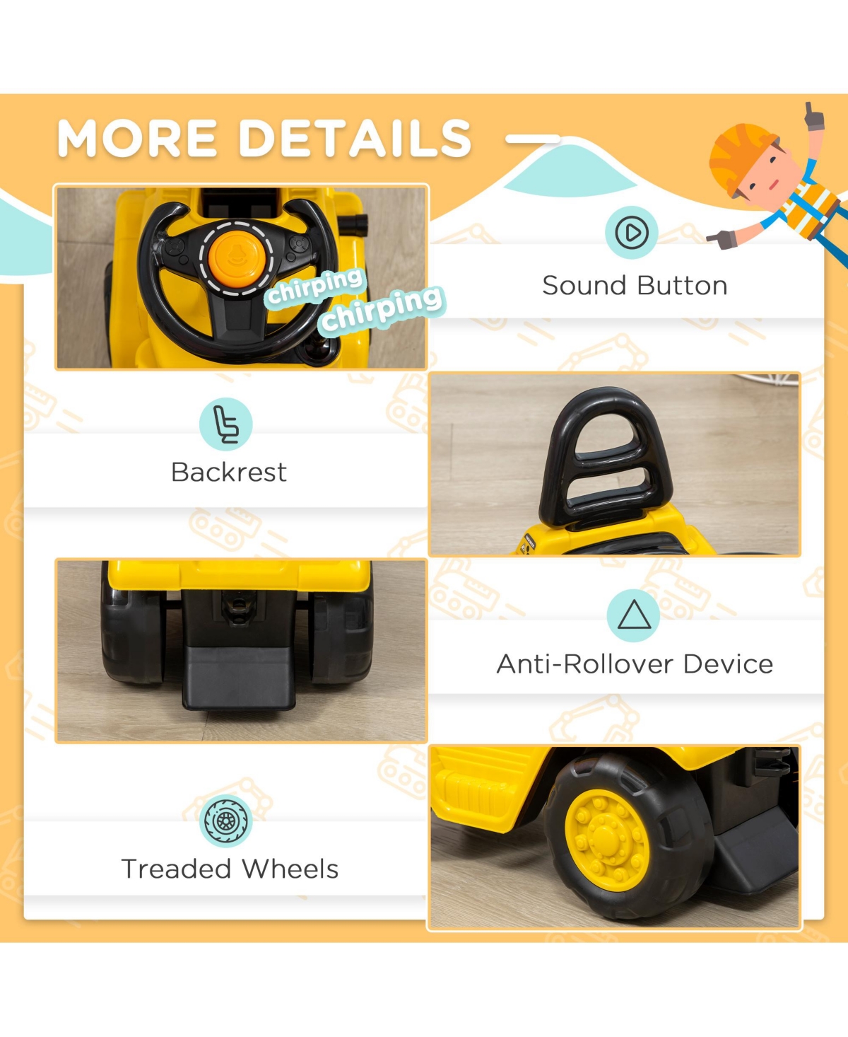 Aosom Sit and Scoot Ride-on Toy with Forklift Operation, for 3-4 Years Old