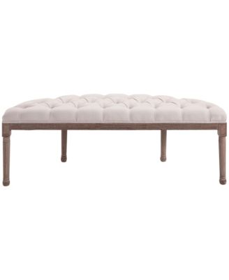 Vintage Semi-Circle Entryway Bench w/Tufted Upholste Fabric, Off