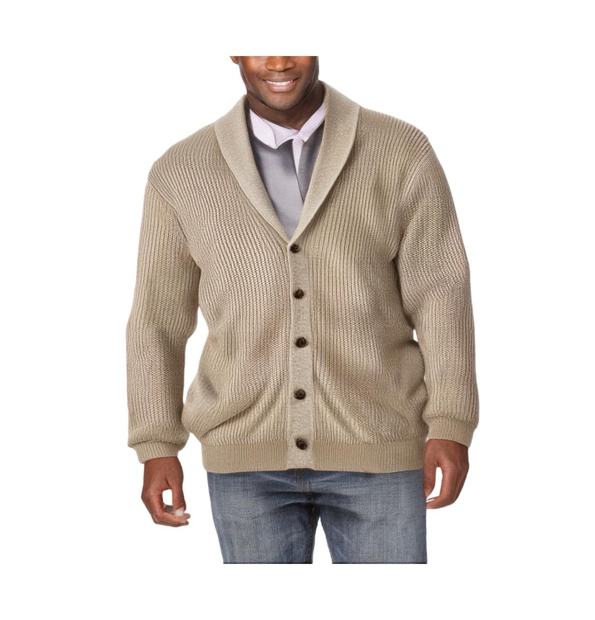 Big & Tall Shaker Knit Shawl-Collar Cardigan Sweater - Rich burgundy marl