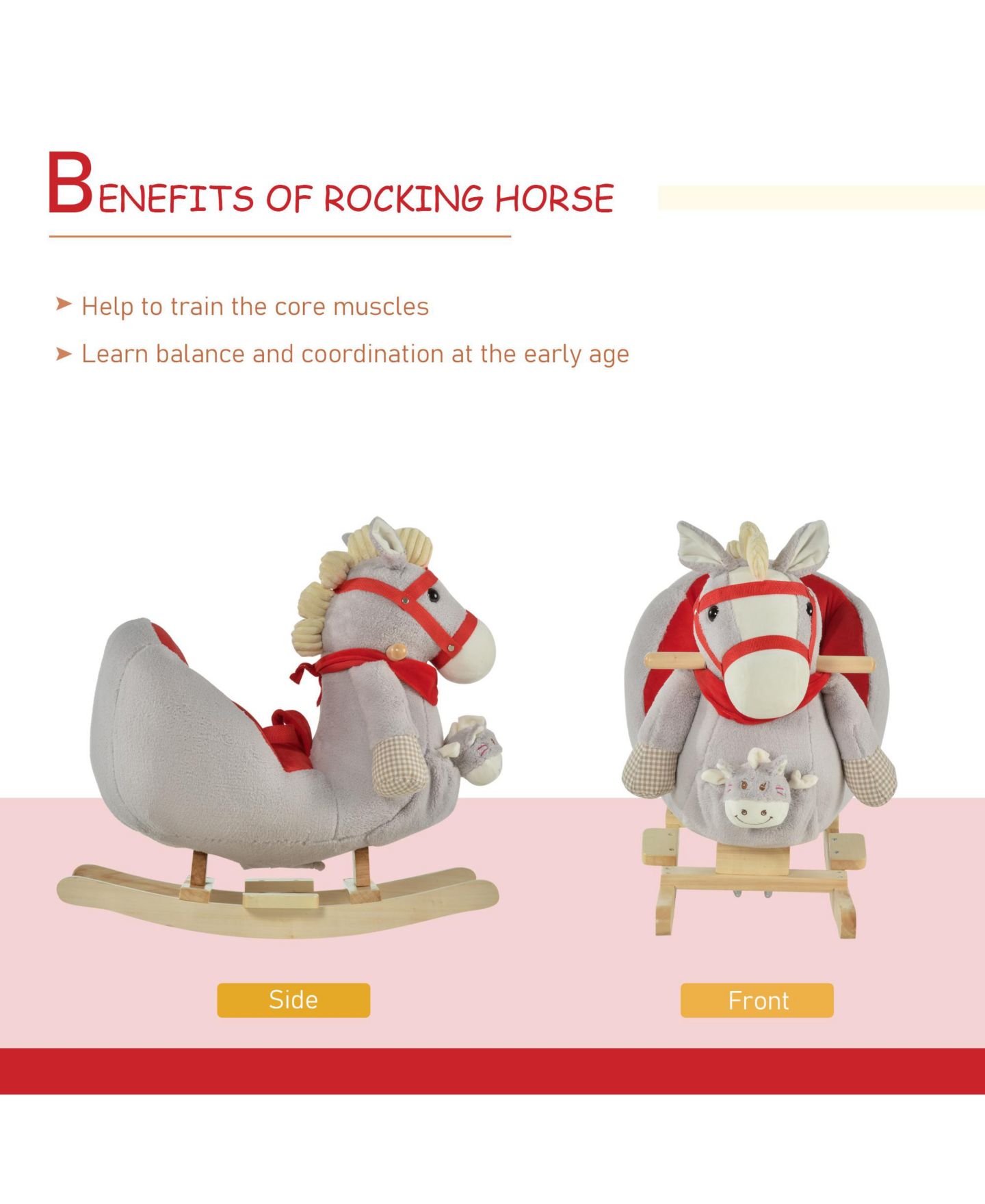 Детская игрушка Qaba Plush Rocking Horse with Lullaby, Ages 18-36 Months — фото 5