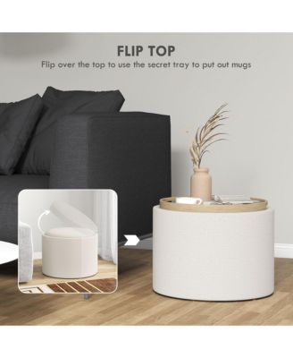 Round Storage Ottoman Table with Flip Top Tray,