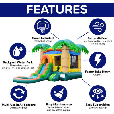 HeroKiddo Jelly Bean Castle Bounce House & Water Slide Combo with Detachable Pool (No Blower Included), Commercial Grade Inflatable