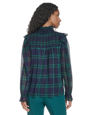 Women's Plaid Peasant Mock Neck Top