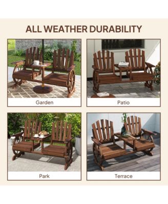 Wooden Garden Bench with Table, 2-Seat Outdoor Bench