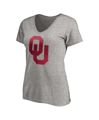 Women's Gray Oklahoma Sooners Primary Logo V-Neck T-Shirt