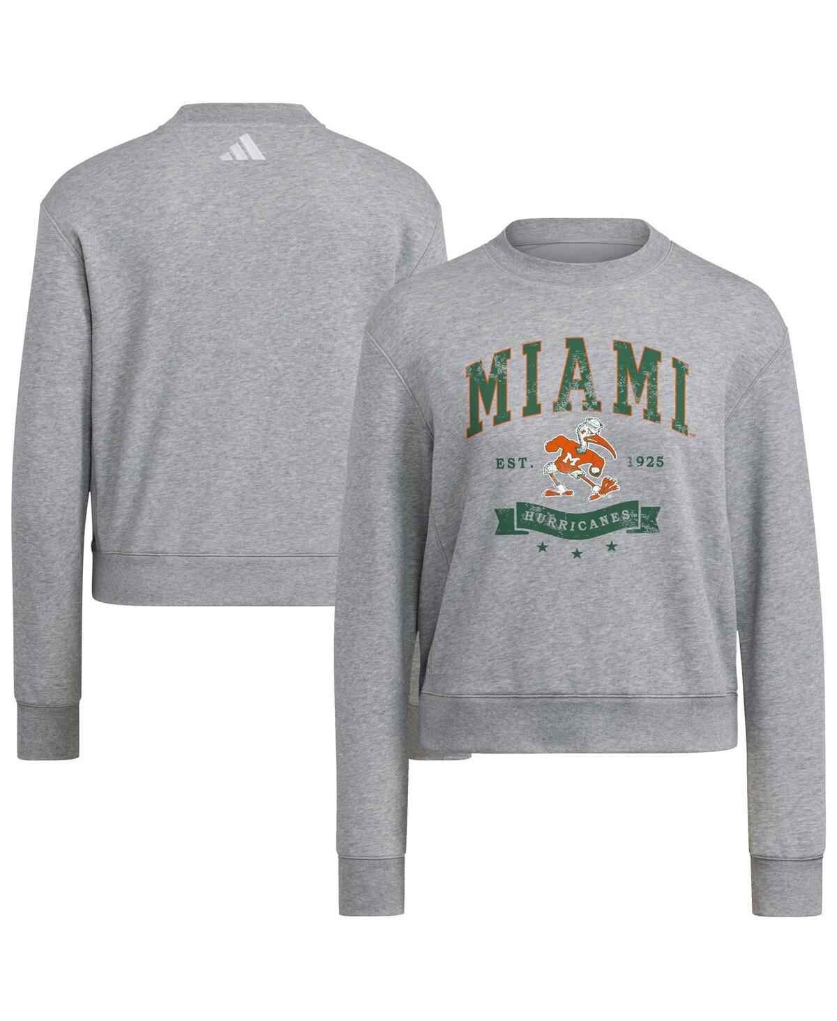 Women's Gray Miami Hurricanes Pullover Crewneck Sweatshirt - Gray