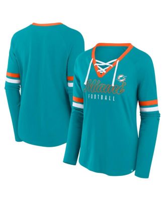 Fanatics - Women's Aqua Miami Dolphins Won and Done Lace-Up Long Sleeve Fashion Top