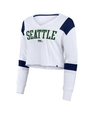 Women's White Seattle Seahawks Stretch Cropped Fashion Long Sleeve T-Shirt