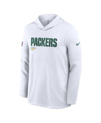 Men's White Green Bay Packers Sideline Pure Fury Performance Long Sleeve Hoodie T-Shirt