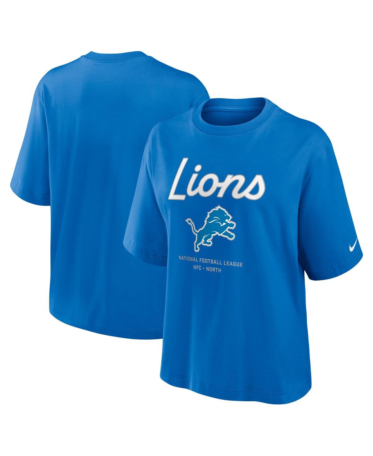 Women's Blue Detroit Lions Essential Script Boxy T-Shirt - Blue