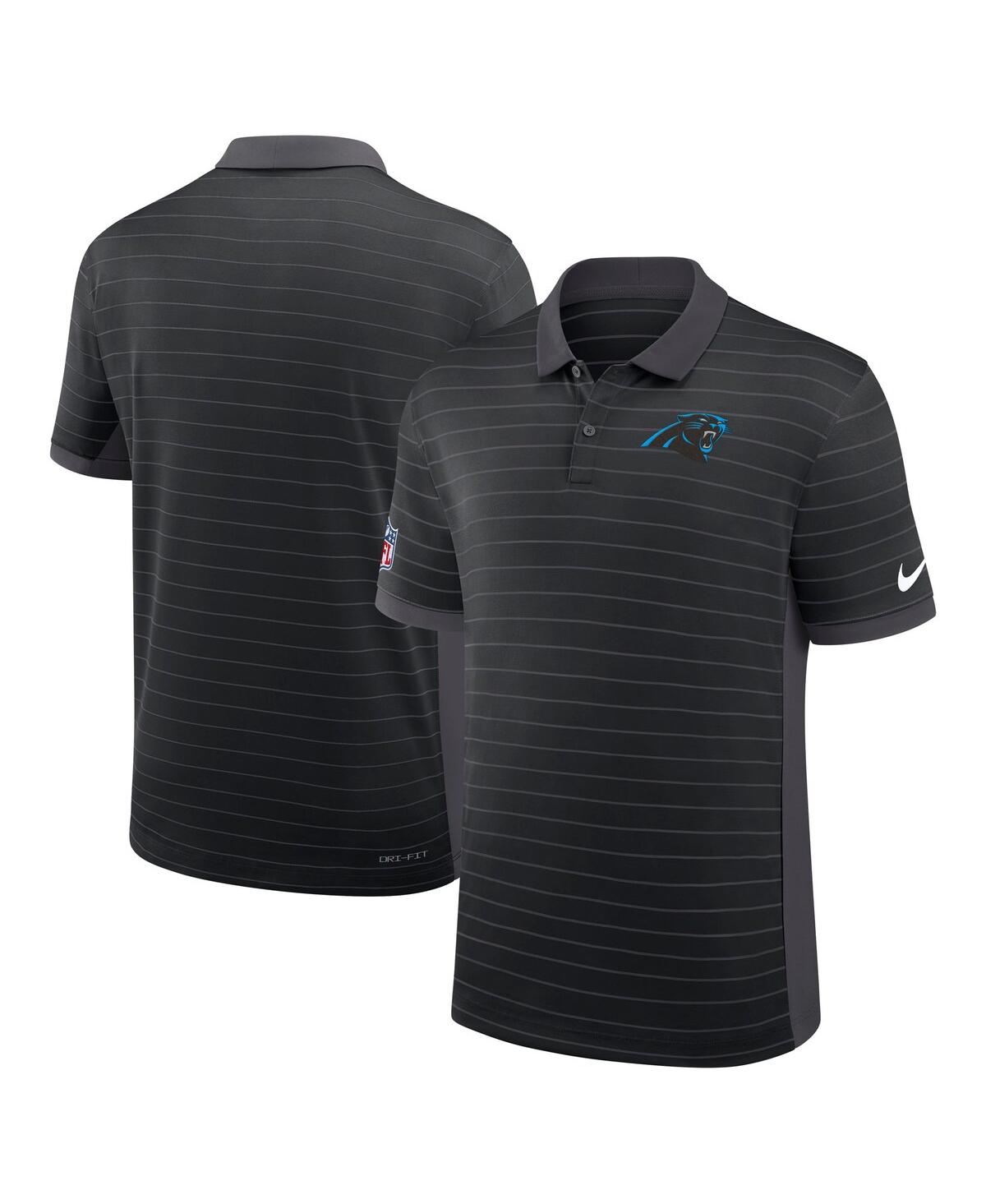 Men's Black Carolina Panthers Sideline Victory Stripe Performance Polo Shirt - Black