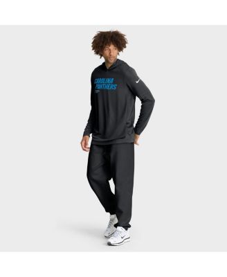 Men's Black Carolina Panthers Sideline Pure Fury Performance Long Sleeve Hoodie T-Shirt