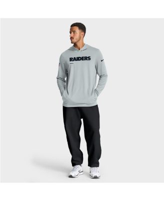 Men's Silver Las Vegas Raiders Sideline Pure Fury Performance Long Sleeve Hoodie T-Shirt