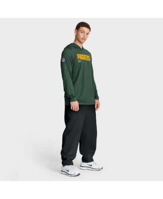 Men's Green Green Bay Packers Sideline Pure Fury Performance Long Sleeve Hoodie T-Shirt