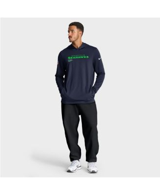 Men's College Navy Seattle Seahawks Sideline Pure Fury Performance Long Sleeve Hoodie T-Shirt