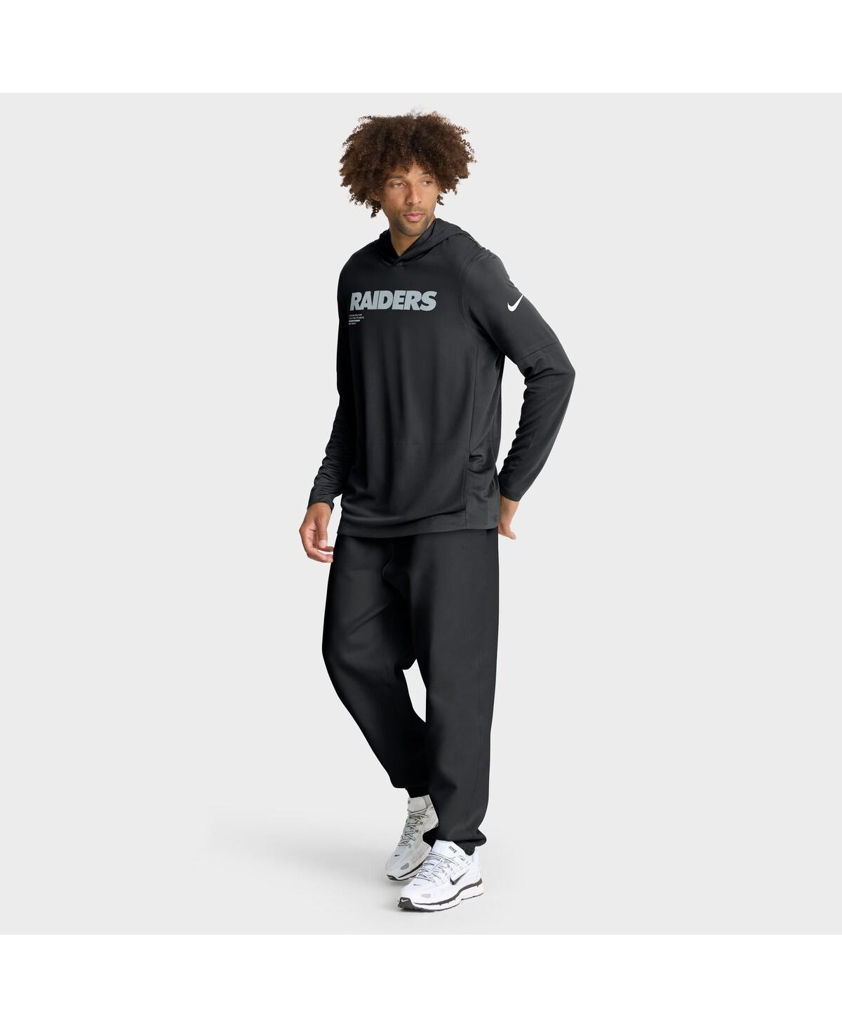 Nike Black Las Vegas Raiders Sideline Pure Fury Performance Long Sleeve Hoodie T-shirt In Black