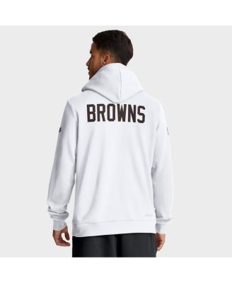 Men's White Cleveland Browns Sideline Offensive Set Play Performance Pullover Hoodie