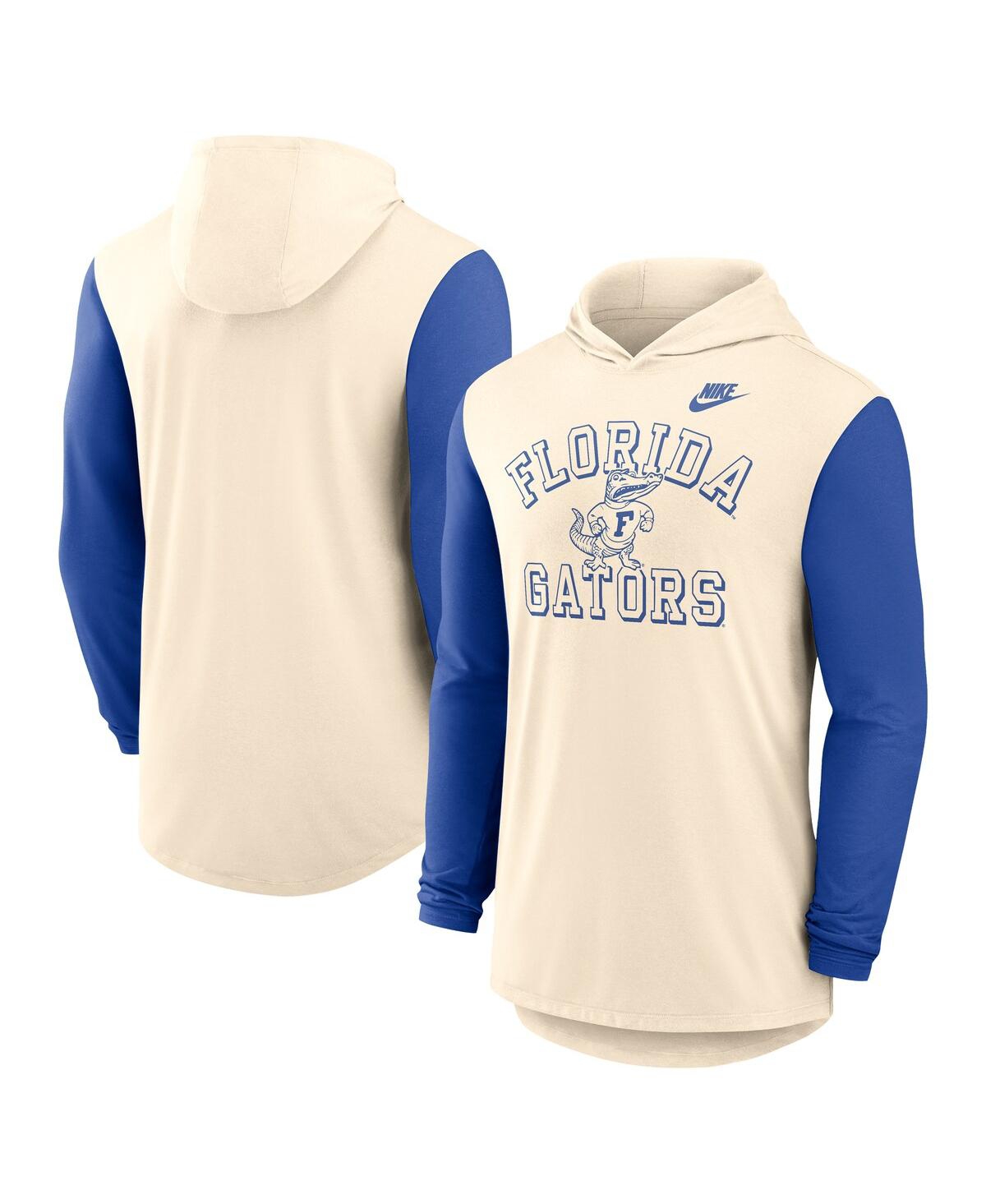 Men's Natural/Royal Florida Gators Legacy Color-Block Tri-Blend Performance Long Sleeve Hoodie T-Shirt - Natural, Royal
