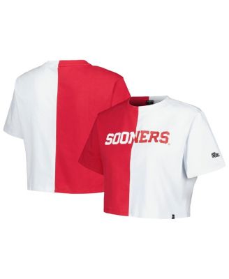 Hype And Vice - Women's Crimson/White Oklahoma Sooners Color Block Brandy Cropped T-Shirt