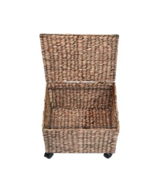 Ashton 18.11" Classic Farmhouse Hand-Woven Hyacinth Rolling Filing Basket with Lid and 360 Degree Lockable Wheels